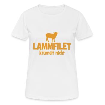 Lammfilet krümelt nicht - Grill - grillen - Frauen T-Shirt atmungsaktiv - Weiß - Vorne - AI Model Female 172 dark (172cm)