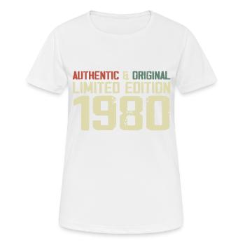 1980 Geburtstagsgeschenk 1980 Jahrgang 1980er Retro - Frauen T-Shirt atmungsaktiv - Weiß - Vorne - AI Model Female 172 dark (172cm)
