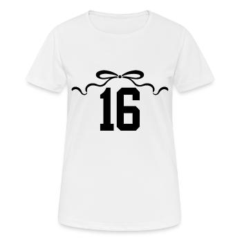 Numéro 16 noeud - 16e anniversaire - T-shirt respirant Femme - blanc - Devant - AI Model Female 172 dark (172cm)