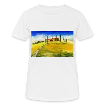 Typisches Toskanamotiv - Frauen T-Shirt atmungsaktiv - Weiß - Vorne - AI Model Female 172 dark (172cm)