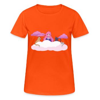 Lizzie dans les nuages avec des chats - T-shirt respirant Femme - orange néon - Devant - AI Model Female 172 dark (172cm)