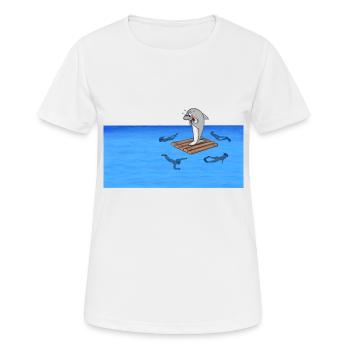 Hai auf Floß - Frauen T-Shirt atmungsaktiv - Weiß - Vorne - AI Model Female 172 dark (172cm)