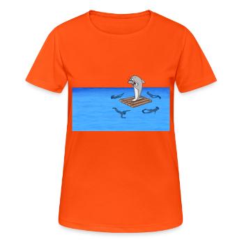 Hai auf Floß - Frauen T-Shirt atmungsaktiv - Neonorange - Vorne - AI Model Female 172 dark (172cm)