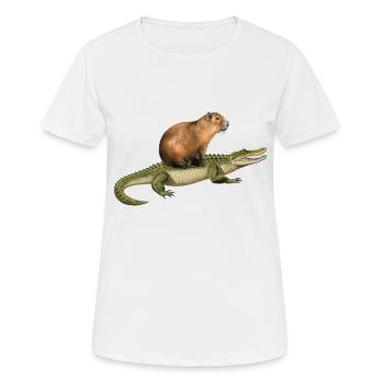 Capybara Alligator - Frauen T-Shirt atmungsaktiv - Weiß - Vorne - AI Model Female 172 dark (172cm)