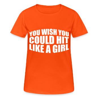 You Wish You Could Hit Like A Girl 4 - Frauen T-Shirt atmungsaktiv - Neonorange - Vorne - AI Model Female 172 dark (172cm)