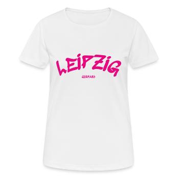 Leipzig - Deutschland - Germany - Sachsen - Frauen T-Shirt atmungsaktiv - Weiß - Vorne - AI Model Female 172 dark (172cm)