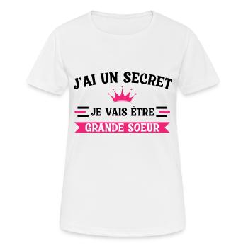 Ich habe ein Geheimnis, ich werde eine große Schwester sein - Frauen T-Shirt atmungsaktiv - Weiß - Vorne - AI Model Female 172 dark (172cm)