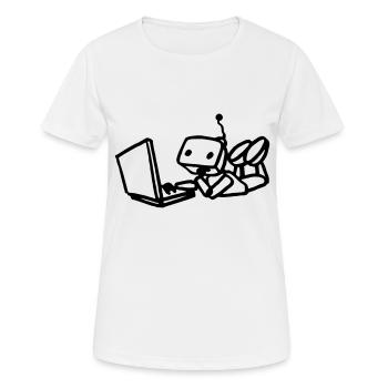 Robot using laptop - Frauen T-Shirt atmungsaktiv - Weiß - Vorne - AI Model Female 172 dark (172cm)