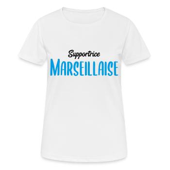 Supportrice Marseillaise - Fan sport Marseille - T-shirt respirant Femme - blanc - Devant - AI Model Female 172 dark (172cm)