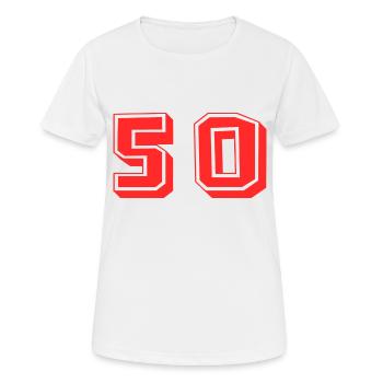 50. 50 YEARS. 50th ANNIVERSARY. 50TH ANNIVERSARY. - Women's Breathable T-Shirt - white - Front - AI Model Female 172 dark (172cm)
