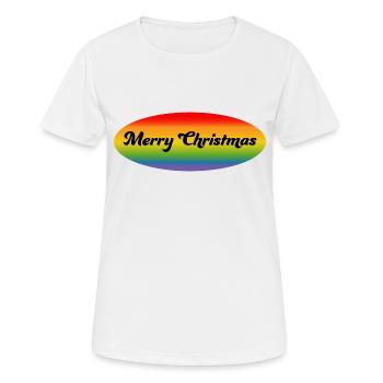 LGBTQI Merry Christmas Regenbogen oval - Frauen T-Shirt atmungsaktiv - Weiß - Vorne - AI Model Female 172 dark (172cm)