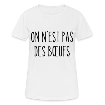 on n'est pas des bœufs - T-shirt respirant Femme - blanc - Devant - AI Model Female 172 dark (172cm)