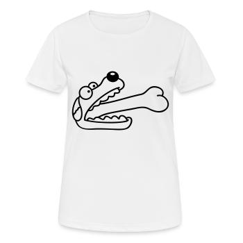 Hund Gierig Hungrig Großer Knochen Verschluckt - Frauen T-Shirt atmungsaktiv - Weiß - Vorne - AI Model Female 172 dark (172cm)