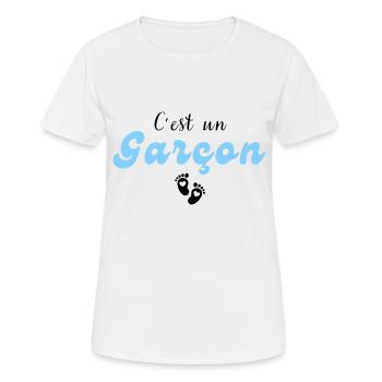C'est un garçon-annonce grossesse - T-shirt respirant Femme - blanc - Devant - AI Model Female 172 dark (172cm)
