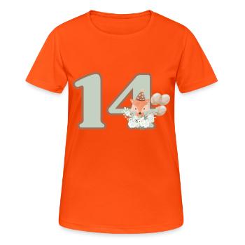 14. Geburtstag Fuchs Blumen - Frauen T-Shirt atmungsaktiv - Neonorange - Vorne - AI Model Female 172 dark (172cm)