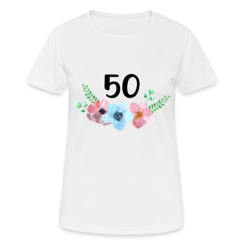 Blumen mit Zahl zum 50 Geburtstag goldene Hochzeit - Frauen T-Shirt atmungsaktiv - Weiß - Vorne - AI Model Female 172 dark (172cm)