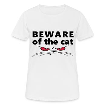 Slogan beware of the cat. Watch out for the cat. - Women's Breathable T-Shirt - white - Front - AI Model Female 172 dark (172cm)