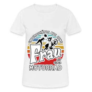 Unterschätze nie eine Frau auf einem Motorrad - Frauen T-Shirt atmungsaktiv - Weiß - Vorne - AI Model Female 172 dark (172cm)