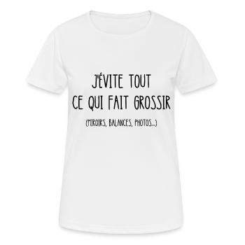 j'évite tout ce qui fait grossir - T-shirt respirant Femme - blanc - Devant - AI Model Female 172 dark (172cm)