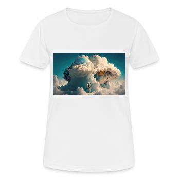Kosmische Perspektive: Astronaut blickt auf Majestic - Frauen T-Shirt atmungsaktiv - Weiß - Vorne - AI Model Female 172 dark (172cm)