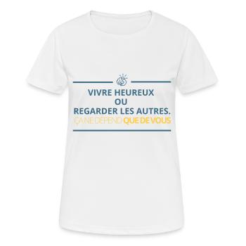 Living happily or watching others... - Women's Breathable T-Shirt - white - Front - AI Model Female 172 dark (172cm)