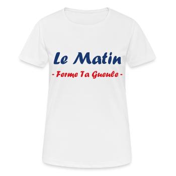 Le matin ferme ta gueule - T-shirt respirant Femme - blanc - Devant - AI Model Female 172 dark (172cm)