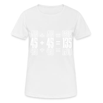 45 + 45 = 135 31 - Frauen T-Shirt atmungsaktiv - Weiß - Vorne - AI Model Female 172 dark (172cm)