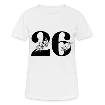 Nummer 26 Schwarze Blumen - 26. Blumenjubiläum - Frauen T-Shirt atmungsaktiv - Weiß - Vorne - AI Model Female 172 dark (172cm)