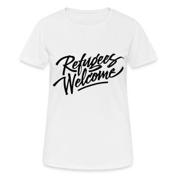 Refugees Welcome Logo - Frauen T-Shirt atmungsaktiv - Weiß - Vorne - AI Model Female 172 dark (172cm)