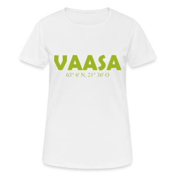 Vaasa Finlande - Coordonnées - Longitude - Latitude - T-shirt respirant Femme - blanc - Devant - AI Model Female 172 dark (172cm)