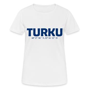 Turku Finland - Coordinates - Longitude - Latitude - Women's Breathable T-Shirt - white - Front - AI Model Female 172 dark (172cm)