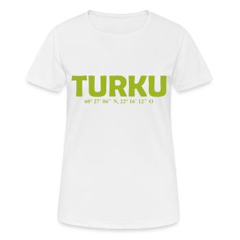 Turku Finland - Coordinates - Longitude - Latitude - Women's Breathable T-Shirt - white - Front - AI Model Female 172 dark (172cm)