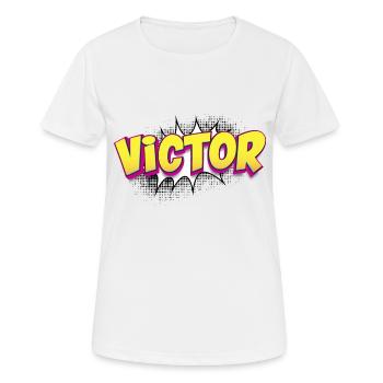 Victor nom personnalisé bande dessinée Style Pop Art, - T-shirt respirant Femme - blanc - Devant - AI Model Female 172 dark (172cm)