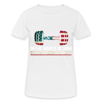 Fitnessstudio - Frauen T-Shirt atmungsaktiv - Weiß - Vorne - AI Model Female 172 dark (172cm)