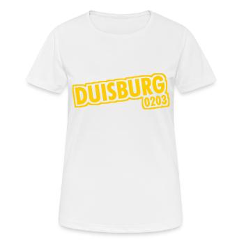 Duisburg - 0203 - Vorwahl - NRW - Ruhrpott - Frauen T-Shirt atmungsaktiv - Weiß - Vorne - AI Model Female 172 dark (172cm)