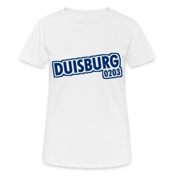 Duisburg - 0203 - Vorwahl - NRW - Ruhrpott - Frauen T-Shirt atmungsaktiv - Weiß - Vorne - AI Model Female 172 dark (172cm)