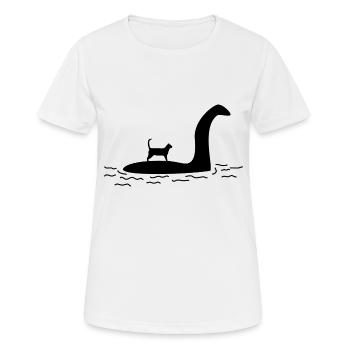 Nessi schwimmt mit Katze - Frauen T-Shirt atmungsaktiv - Weiß - Vorne - AI Model Female 172 dark (172cm)