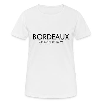 Bordeaux - France - Coordinates Latitude Longitude - T-shirt respirant Femme - blanc - Devant - AI Model Female 172 dark (172cm)