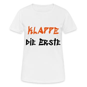Klappe die Erste - Frauen T-Shirt atmungsaktiv - Weiß - Vorne - AI Model Female 172 dark (172cm)