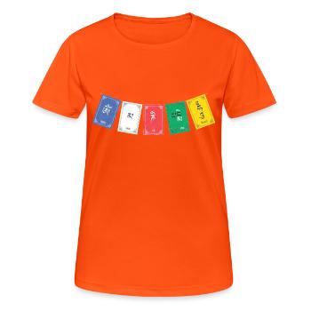 OM MA NI PADME HUM - Drapeaux de prière 4 - T-shirt respirant Femme - orange néon - Devant - AI Model Female 172 dark (172cm)