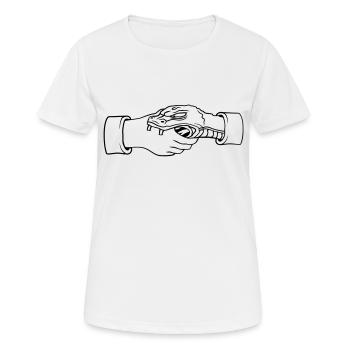 Se serrer la main Un serpent mord la main - T-shirt respirant Femme - blanc - Devant - AI Model Female 172 dark (172cm)