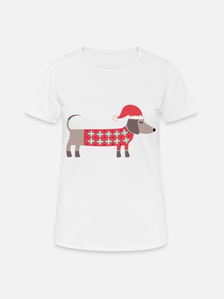 Weihnachtsdackel Hund mit Nikolausmütze und Pullover - Frauen T-Shirt atmungsaktiv - Weiß