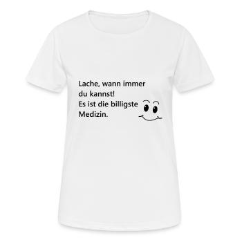 Lache - Frauen T-Shirt atmungsaktiv - Weiß - Vorne - AI Model Female 172 dark (172cm)