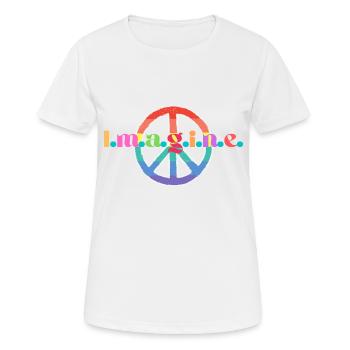 Produit avec « Imagine » et signe de paix! - T-shirt respirant Femme - blanc - Devant - AI Model Female 172 dark (172cm)