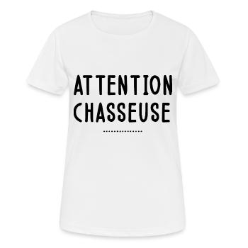Attention chasseuse. Cadeau femme chasseur. - T-shirt respirant Femme - blanc - Devant - AI Model Female 172 dark (172cm)