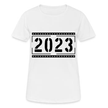 2023 - Frauen T-Shirt atmungsaktiv - Weiß - Vorne - AI Model Female 172 dark (172cm)