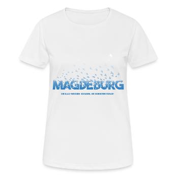 Magdeburgs blau-weiße Scharen Dunkel - Frauen T-Shirt atmungsaktiv - Weiß - Vorne - AI Model Female 172 dark (172cm)