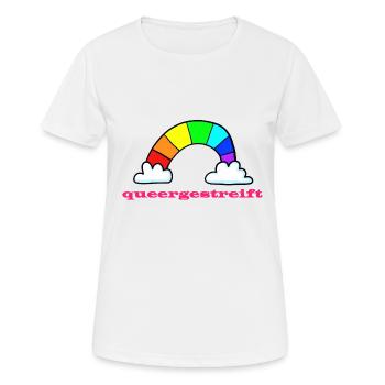 queergestreift - besonderer Regenbogen - Frauen T-Shirt atmungsaktiv - Weiß - Vorne - AI Model Female 172 dark (172cm)