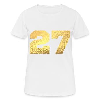 Numéro 27 paillettes doré - 27e anniversaire - T-shirt respirant Femme - blanc - Devant - AI Model Female 172 dark (172cm)