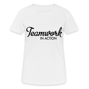 Teamwork - Frauen T-Shirt atmungsaktiv - Weiß - Vorne - AI Model Female 172 dark (172cm)